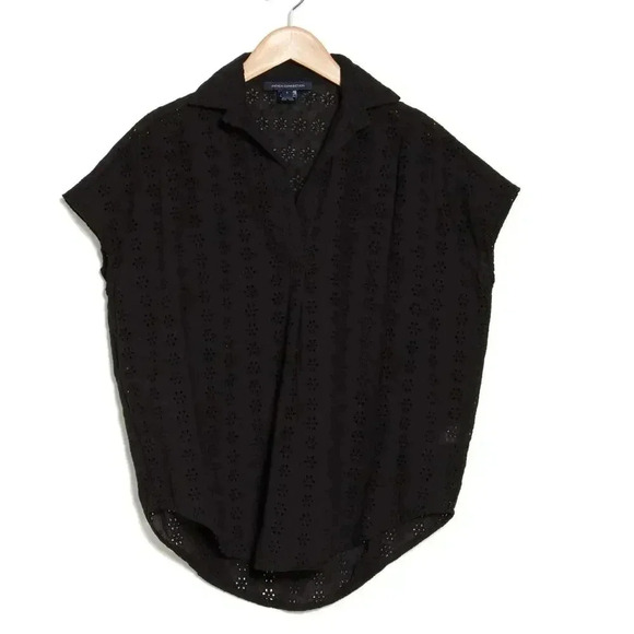 French Connection Women's Carmen Crepe Bell Sleeve Rhodes Eyelet Black Size 2 - Picture 3 of 12